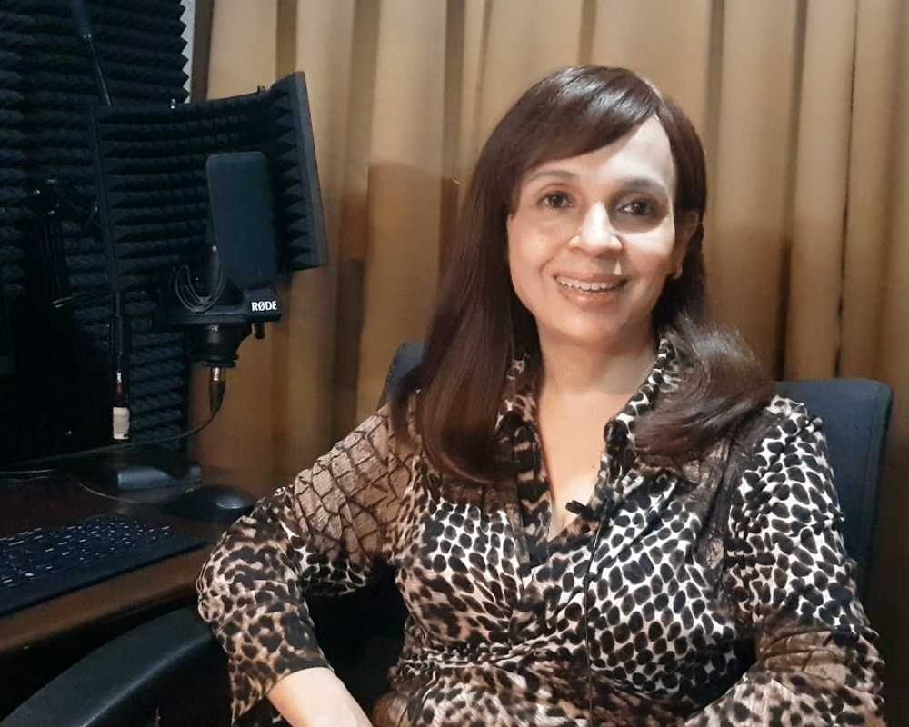 Vaishali in the recording booth